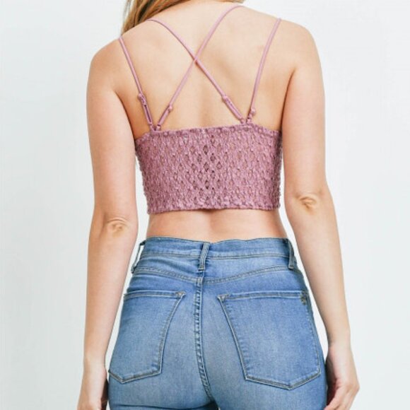 NEW  Women's  Light Rose Crochet Lace Bralette with Bra Pads - Picture 3 of 6